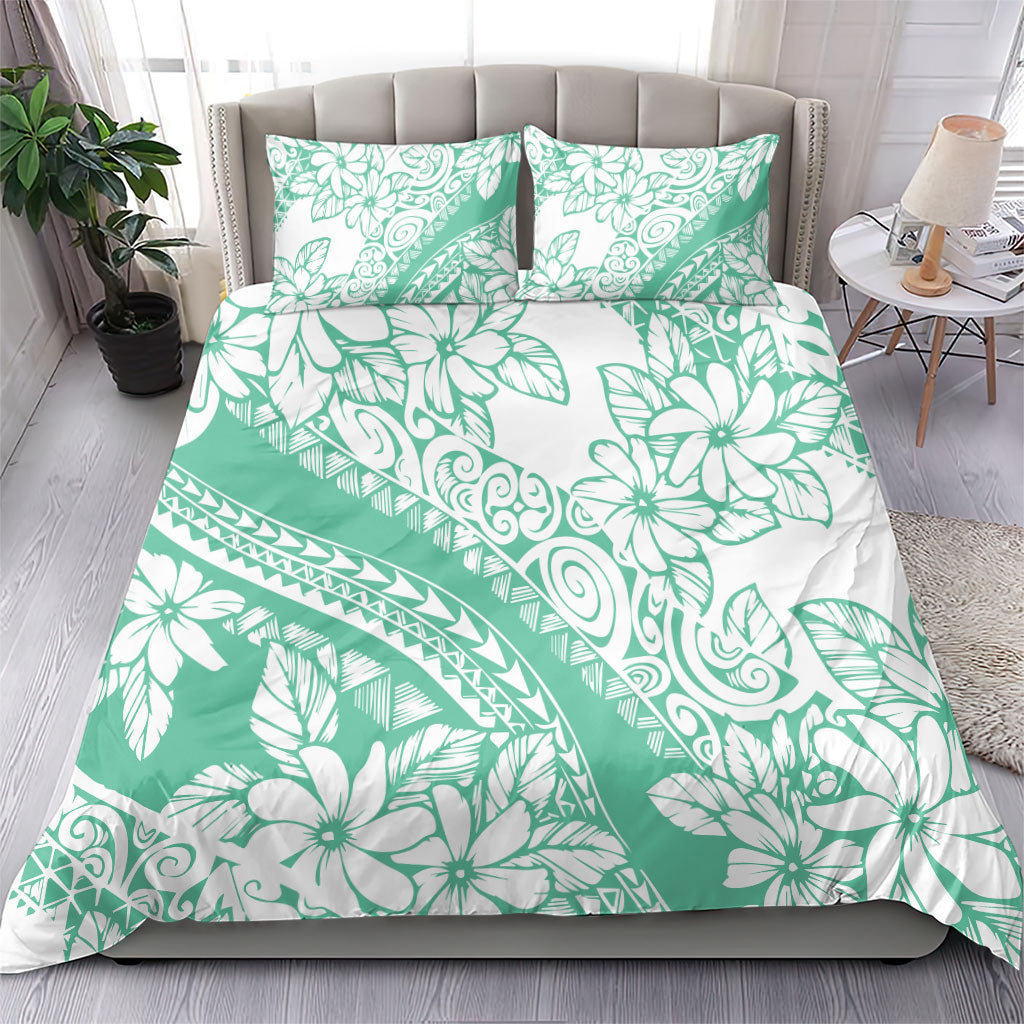 Polynesian Tiare Flower Cyan Pastel Vibes Bedding Set