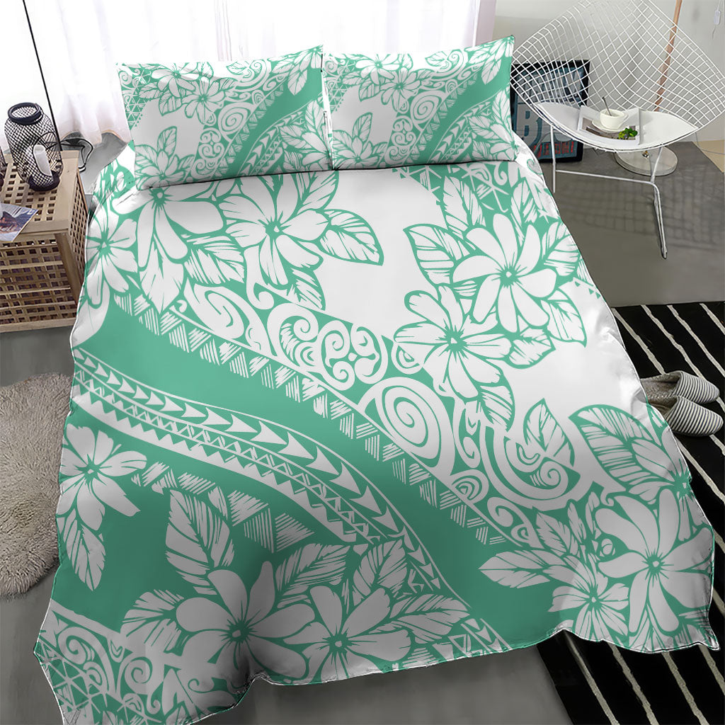 Polynesian Tiare Flower Cyan Pastel Vibes Bedding Set
