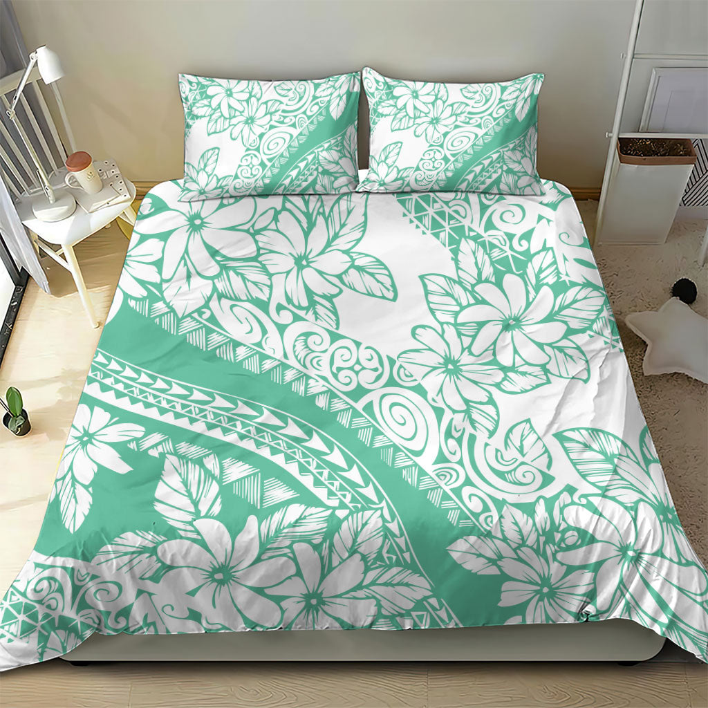 Polynesian Tiare Flower Cyan Pastel Vibes Bedding Set