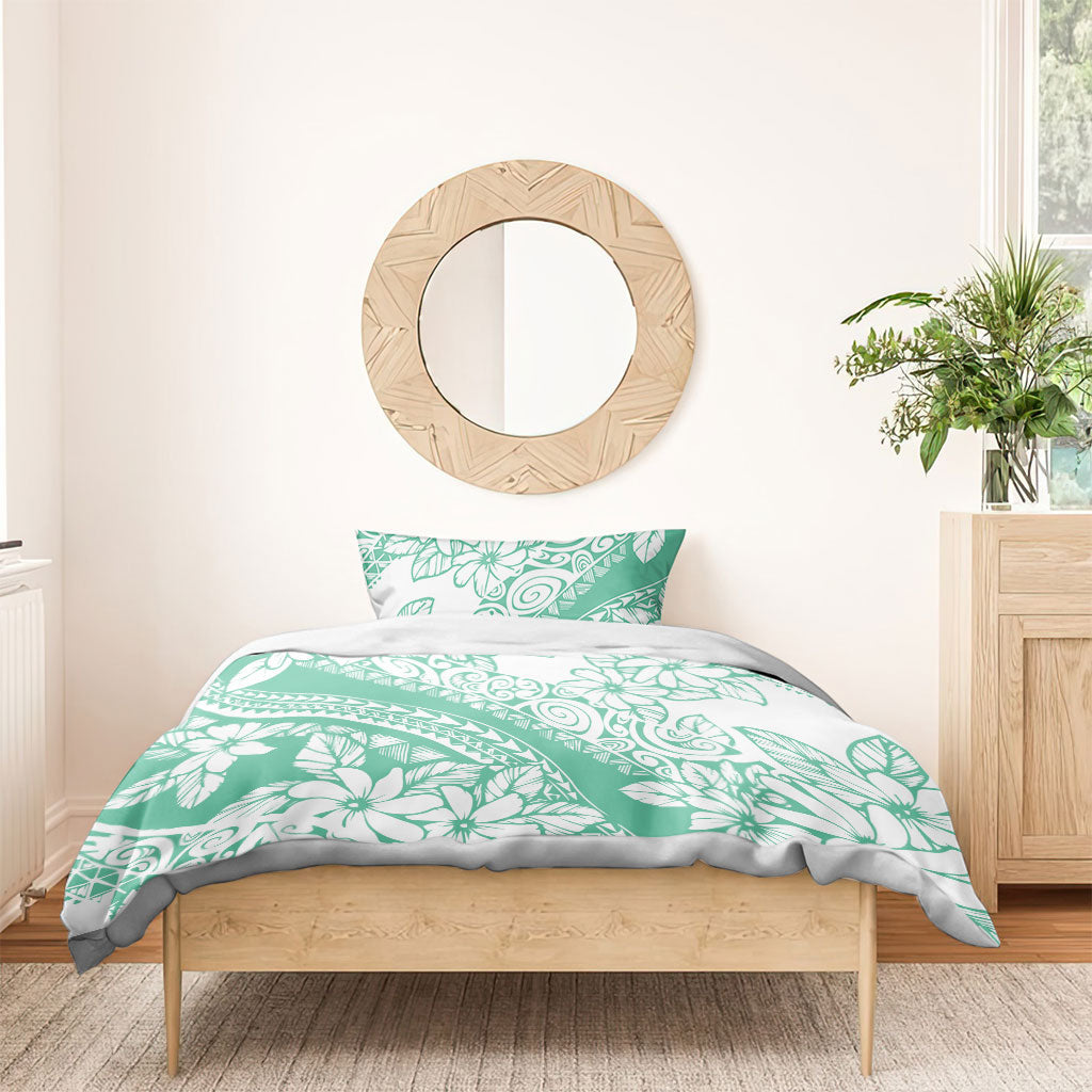 Polynesian Tiare Flower Cyan Pastel Vibes Bedding Set