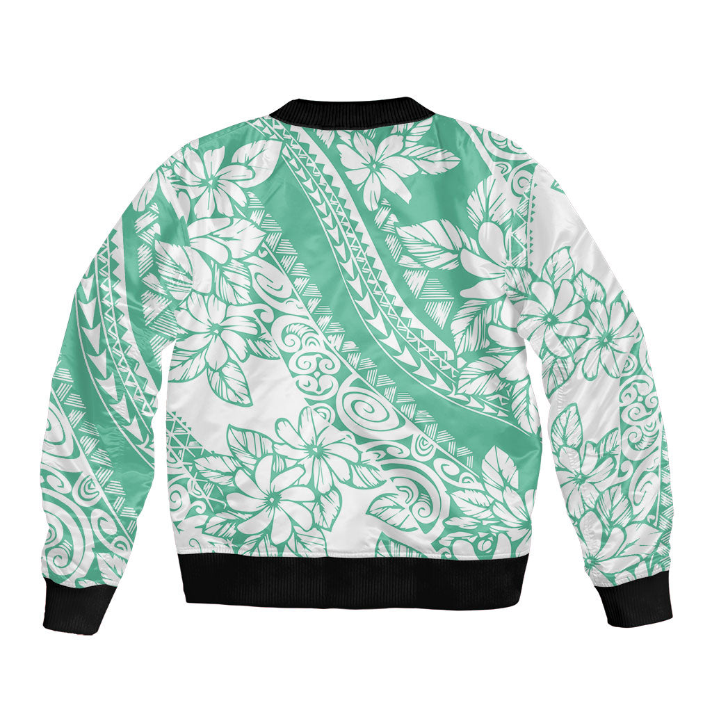 Polynesian Tiare Flower Cyan Pastel Vibes Bomber Jacket