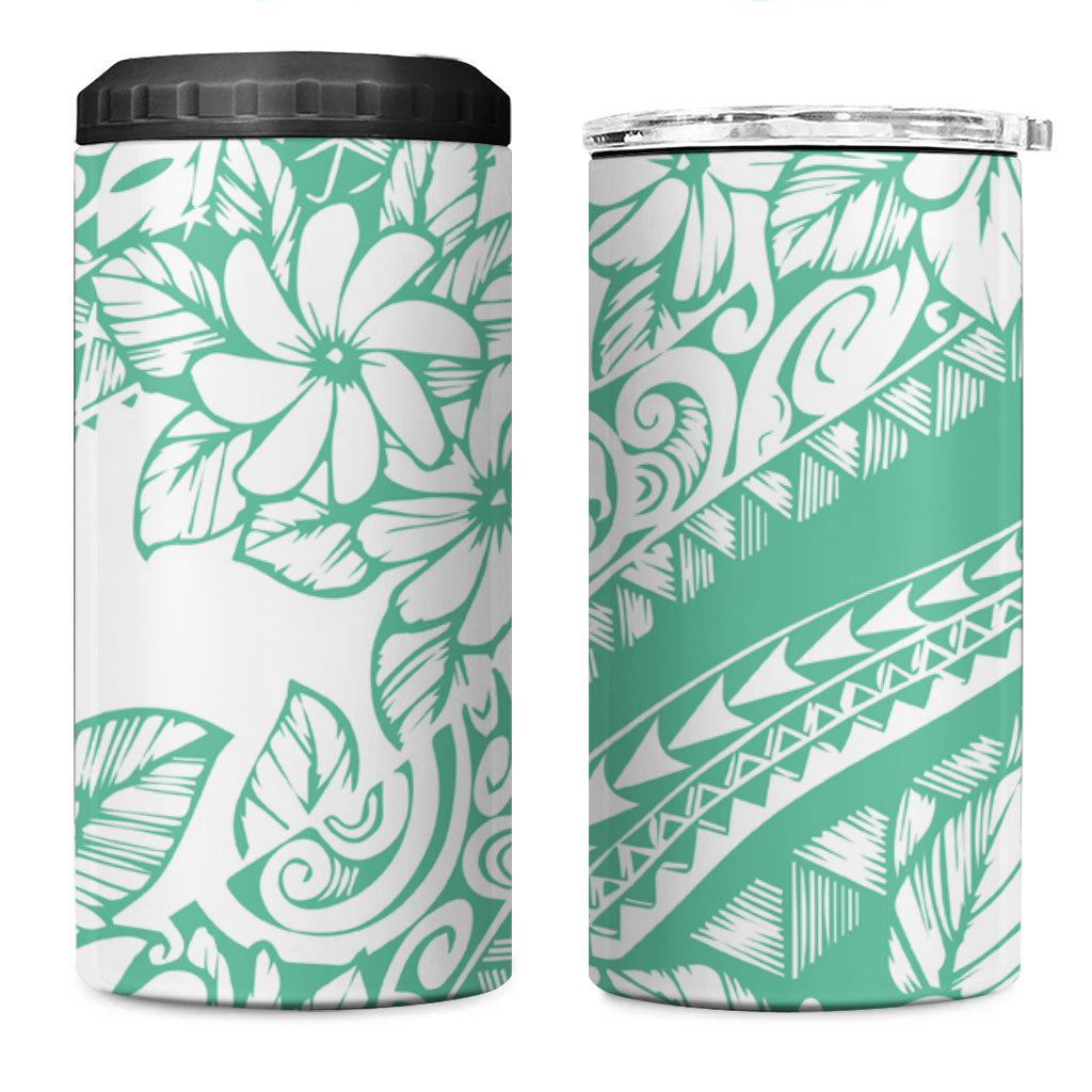 Polynesian Tiare Flower Cyan Pastel Vibes 4 in 1 Can Cooler Tumbler LT14 One Size: 16 oz Cyan - Polynesian Pride