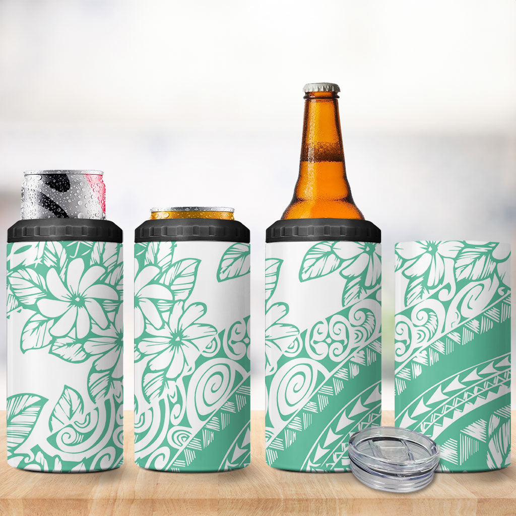 Polynesian Tiare Flower Cyan Pastel Vibes 4 in 1 Can Cooler Tumbler LT14 - Polynesian Pride