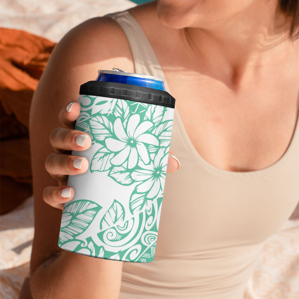 Polynesian Tiare Flower Cyan Pastel Vibes 4 in 1 Can Cooler Tumbler LT14 - Polynesian Pride