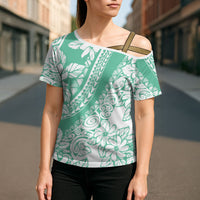 Polynesian Tiare Flower Cyan Pastel Vibes Cross Shoulder Shirt LT14 - Polynesian Pride