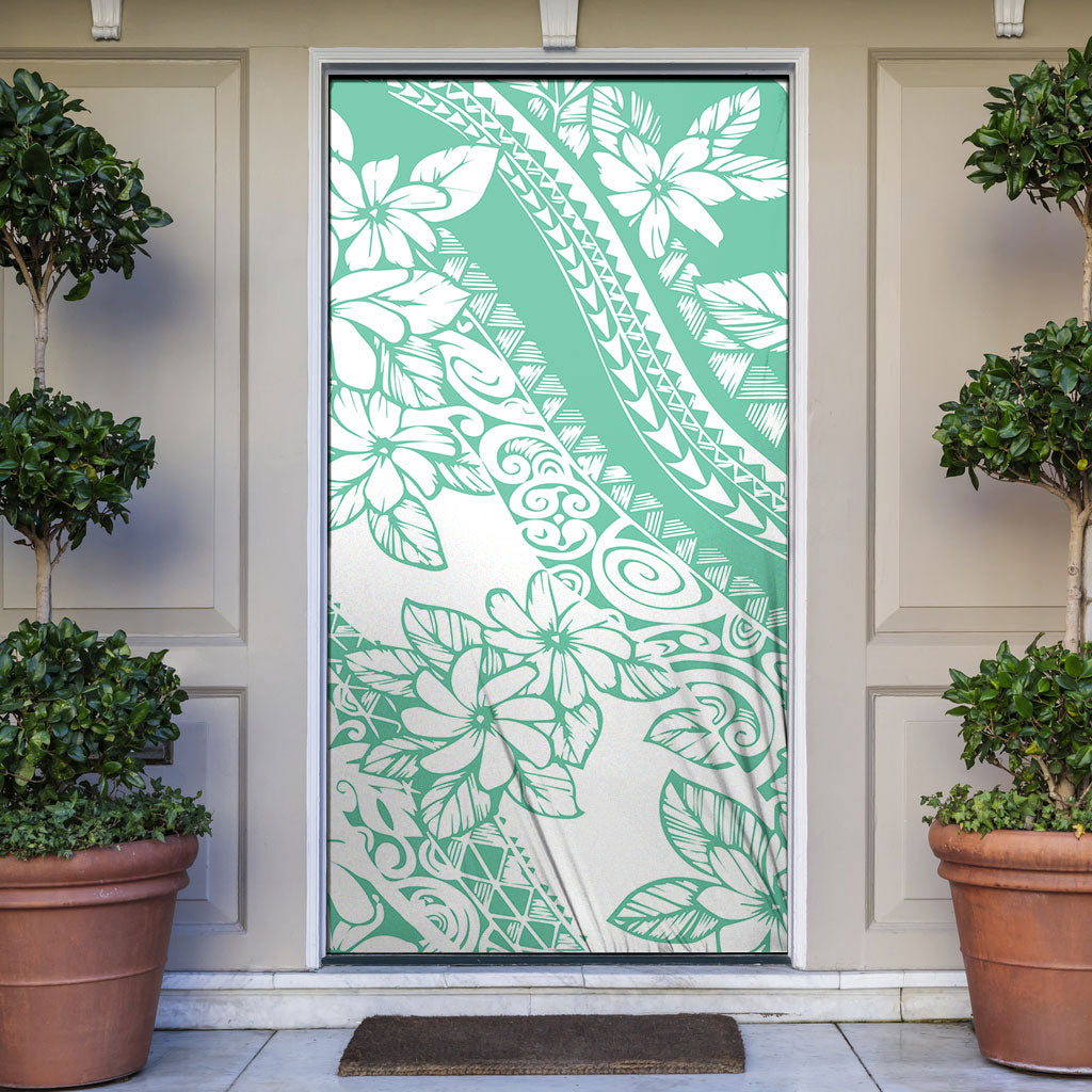 Polynesian Tiare Flower Cyan Pastel Vibes Door Cover LT14 Cyan - Polynesian Pride