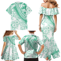 Polynesian Tiare Flower Cyan Pastel Vibes Family Matching Mermaid Dress and Hawaiian Shirt