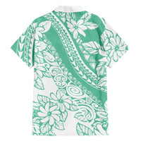 Polynesian Tiare Flower Cyan Pastel Vibes Family Matching Off Shoulder Maxi Dress and Hawaiian Shirt