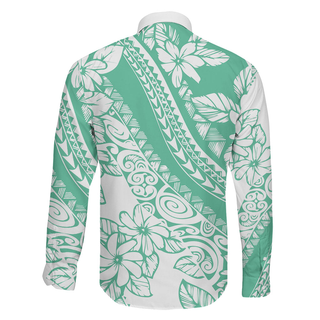 Polynesian Tiare Flower Cyan Pastel Vibes Family Matching Off Shoulder Maxi Dress and Hawaiian Shirt