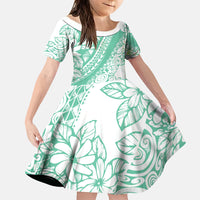 Polynesian Tiare Flower Cyan Pastel Vibes Family Matching Off Shoulder Short Dress and Hawaiian Shirt