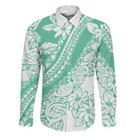 Polynesian Tiare Flower Cyan Pastel Vibes Family Matching Off Shoulder Short Dress and Hawaiian Shirt