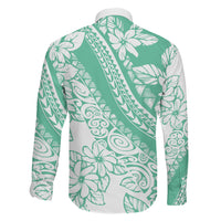 Polynesian Tiare Flower Cyan Pastel Vibes Family Matching Off Shoulder Short Dress and Hawaiian Shirt