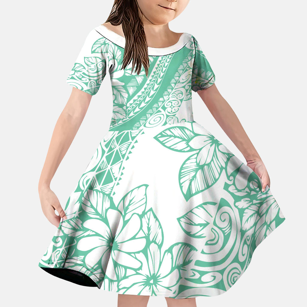 Polynesian Tiare Flower Cyan Pastel Vibes Family Matching Summer Maxi Dress and Hawaiian Shirt