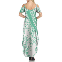 Polynesian Tiare Flower Cyan Pastel Vibes Family Matching Summer Maxi Dress and Hawaiian Shirt