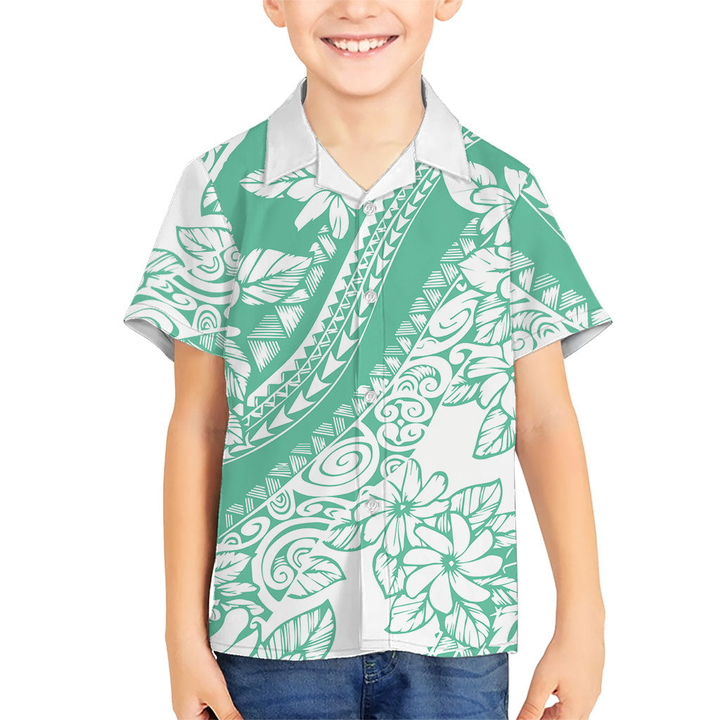 Polynesian Tiare Flower Cyan Pastel Vibes Family Matching Summer Maxi Dress and Hawaiian Shirt