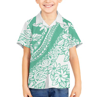 Polynesian Tiare Flower Cyan Pastel Vibes Family Matching Summer Maxi Dress and Hawaiian Shirt