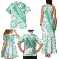 Polynesian Tiare Flower Cyan Pastel Vibes Family Matching Tank Maxi Dress and Hawaiian Shirt