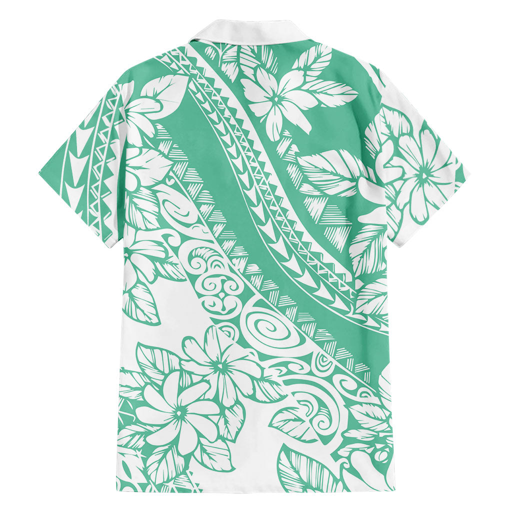 Polynesian Tiare Flower Cyan Pastel Vibes Family Matching Tank Maxi Dress and Hawaiian Shirt
