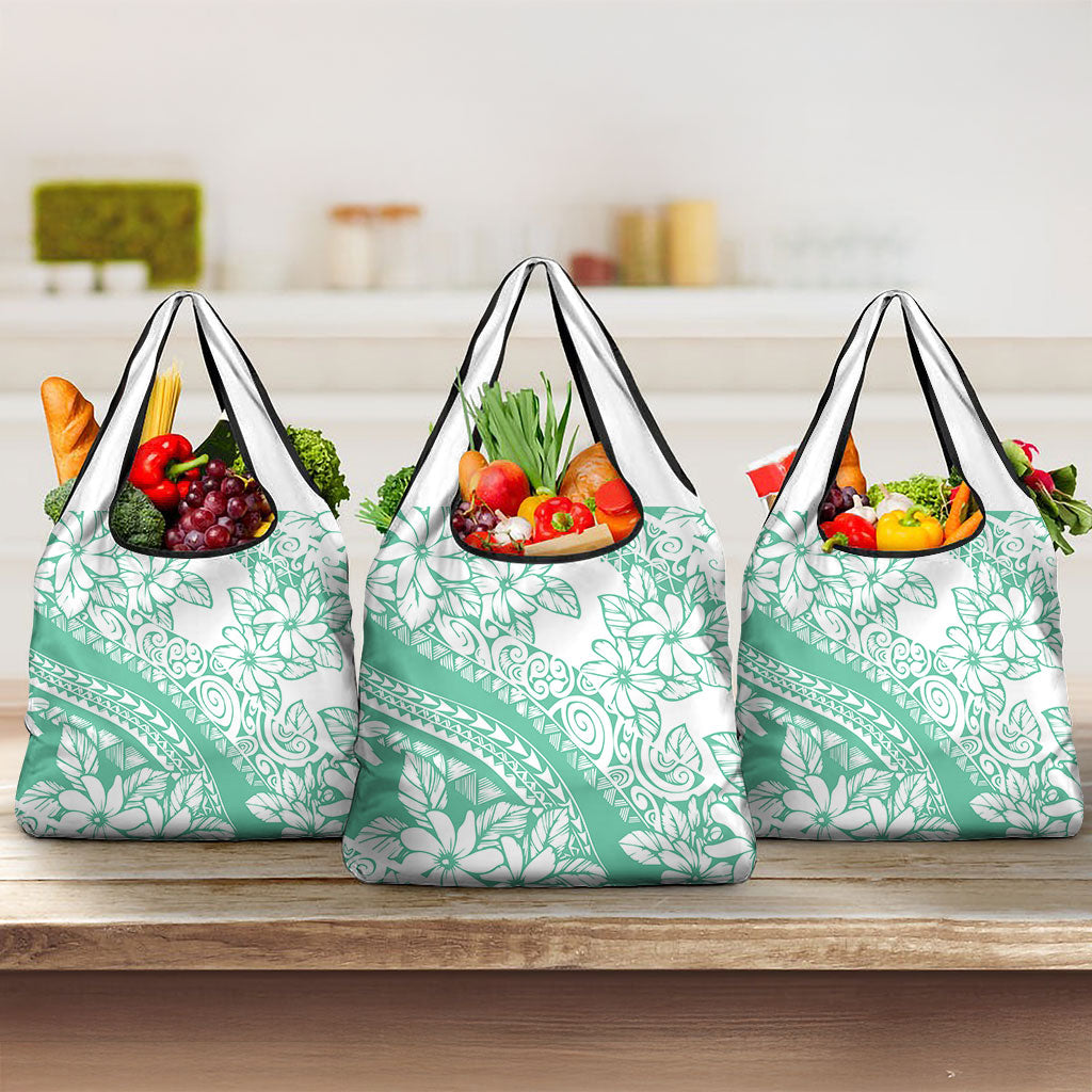 Polynesian Tiare Flower Cyan Pastel Vibes Grocery Bag LT14 3-pack One Size Cyan - Polynesian Pride