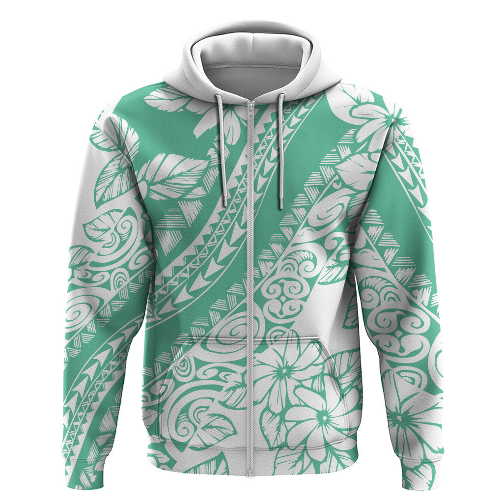 Polynesian Tiare Flower Cyan Pastel Vibes Hoodie LT14 Zip Hoodie Cyan - Polynesian Pride