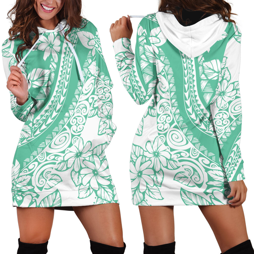 Polynesian Tiare Flower Cyan Pastel Vibes Hoodie Dress LT14 - Polynesian Pride