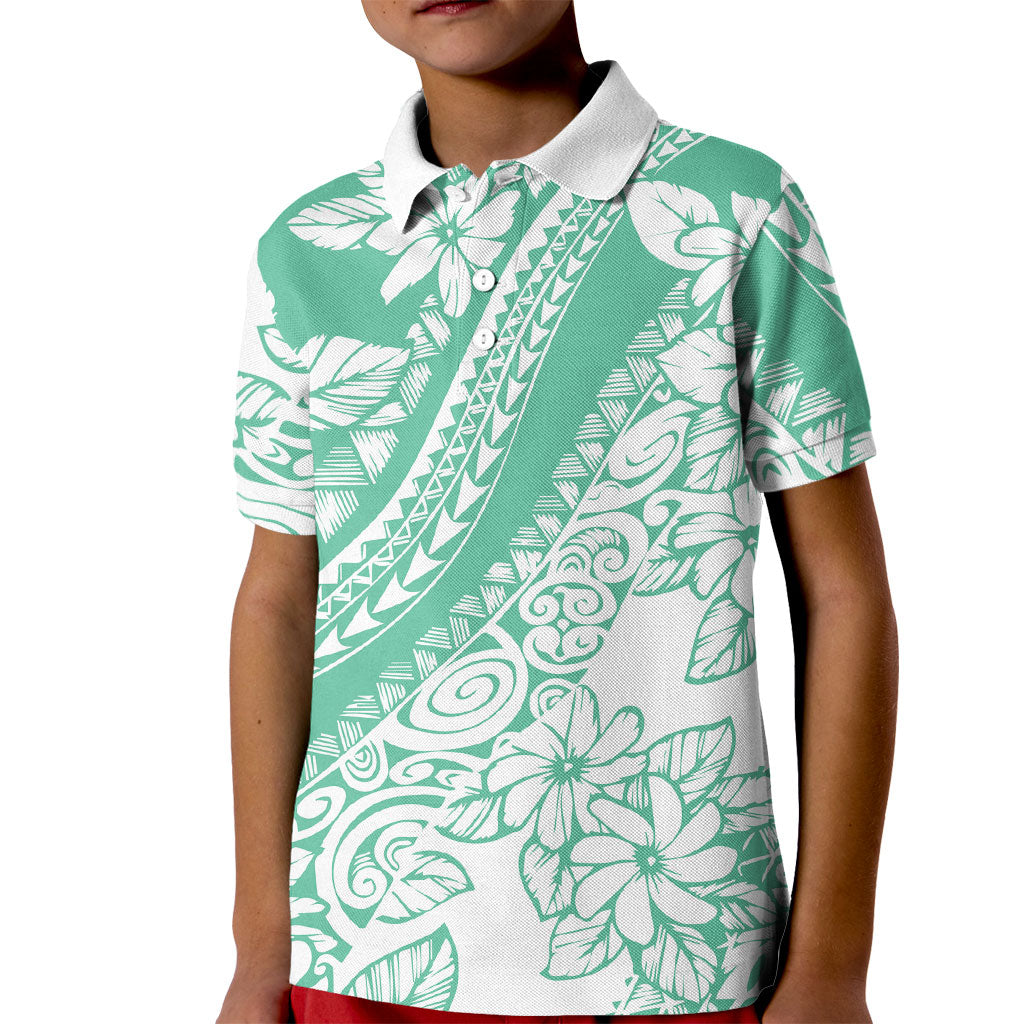 Polynesian Tiare Flower Cyan Pastel Vibes Kid Polo Shirt LT14 Kid Cyan - Polynesian Pride