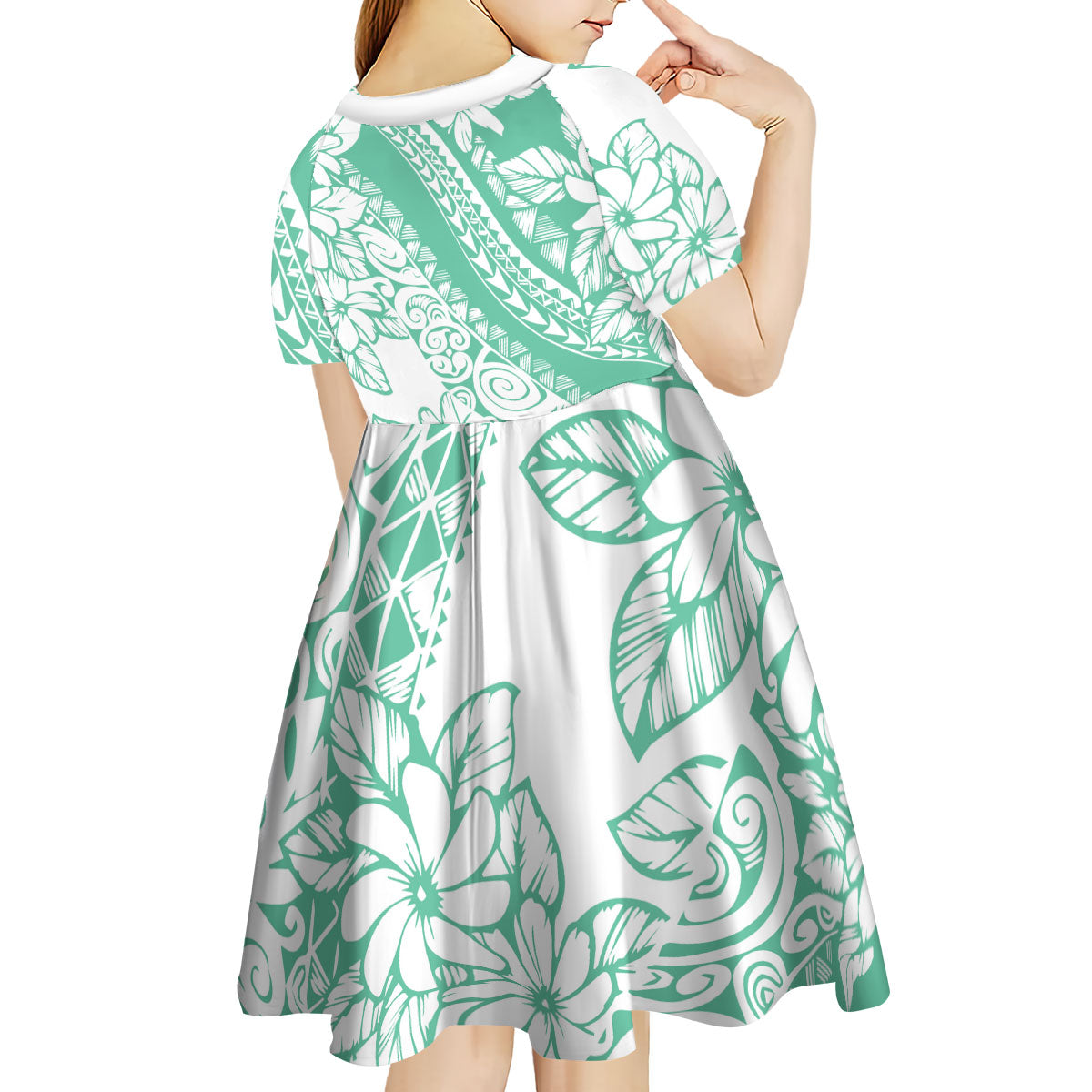 Polynesian Tiare Flower Cyan Pastel Vibes Kid Short Sleeve Dress LT14 - Polynesian Pride