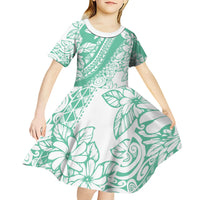 Polynesian Tiare Flower Cyan Pastel Vibes Kid Short Sleeve Dress LT14 - Polynesian Pride