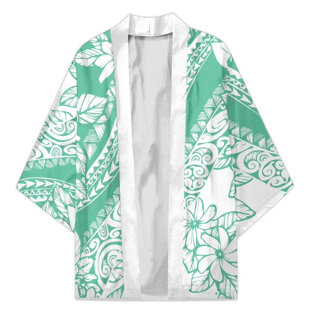 Polynesian Tiare Flower Cyan Pastel Vibes Kimono LT14 Unisex Cyan - Polynesian Pride