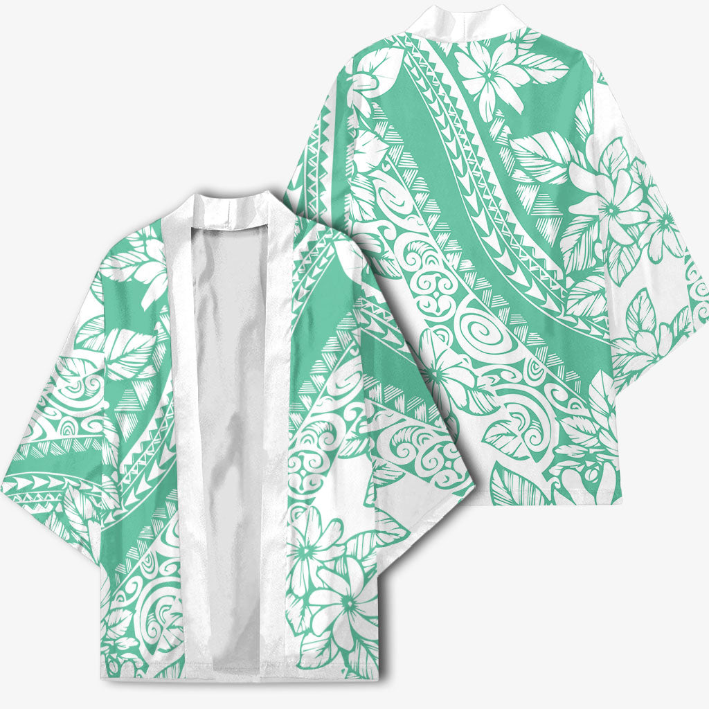 Polynesian Tiare Flower Cyan Pastel Vibes Kimono LT14 - Polynesian Pride