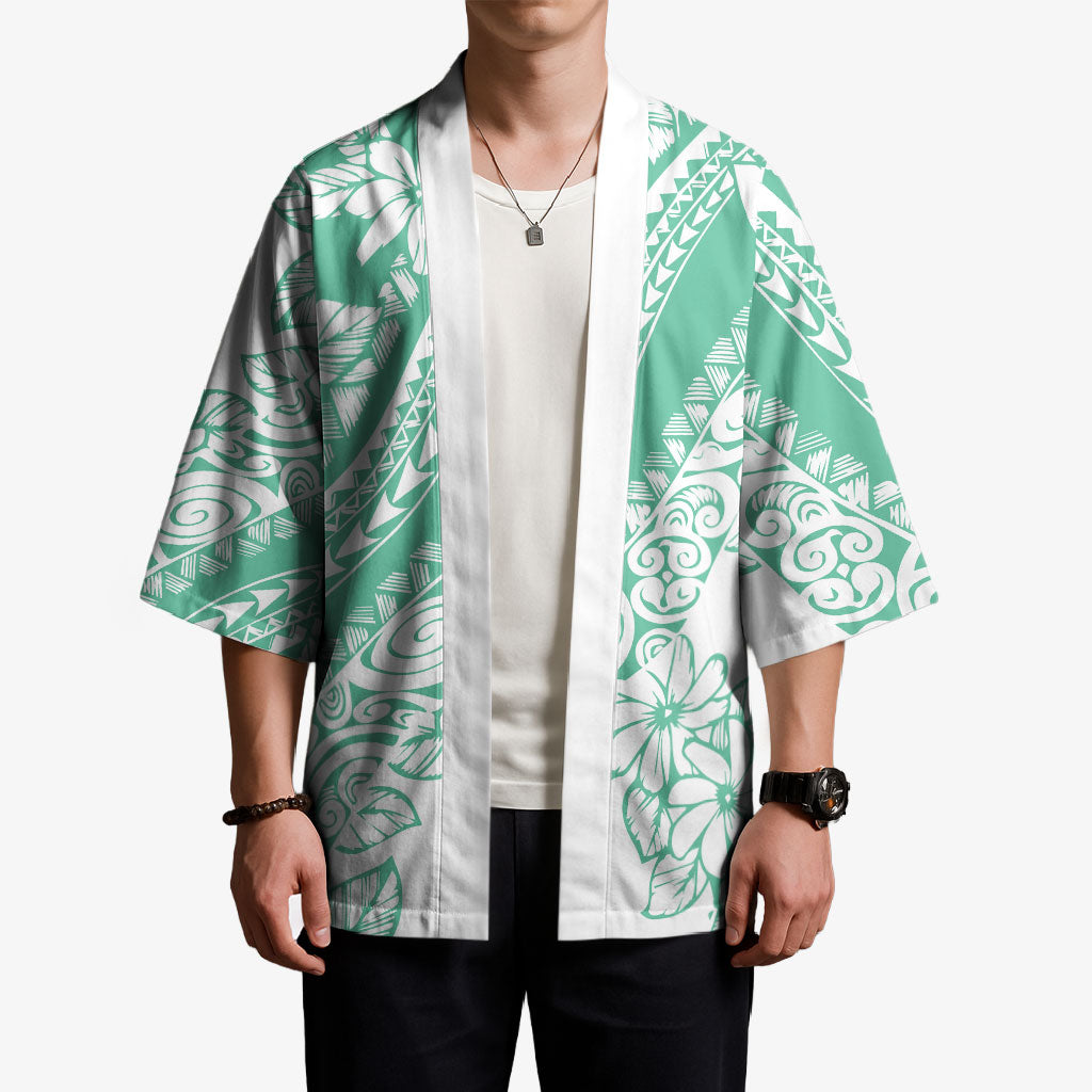 Polynesian Tiare Flower Cyan Pastel Vibes Kimono LT14 - Polynesian Pride