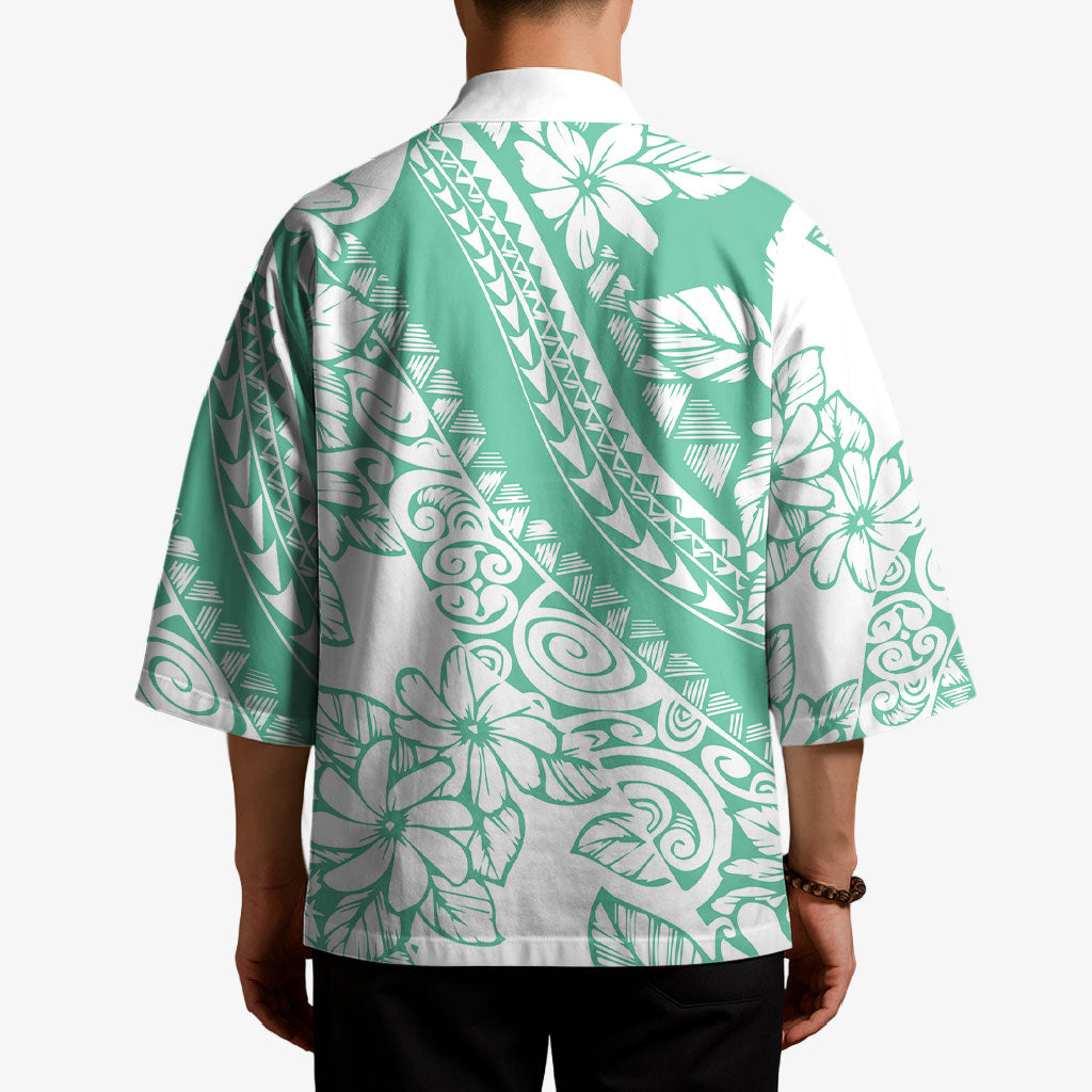 Polynesian Tiare Flower Cyan Pastel Vibes Kimono LT14 - Polynesian Pride