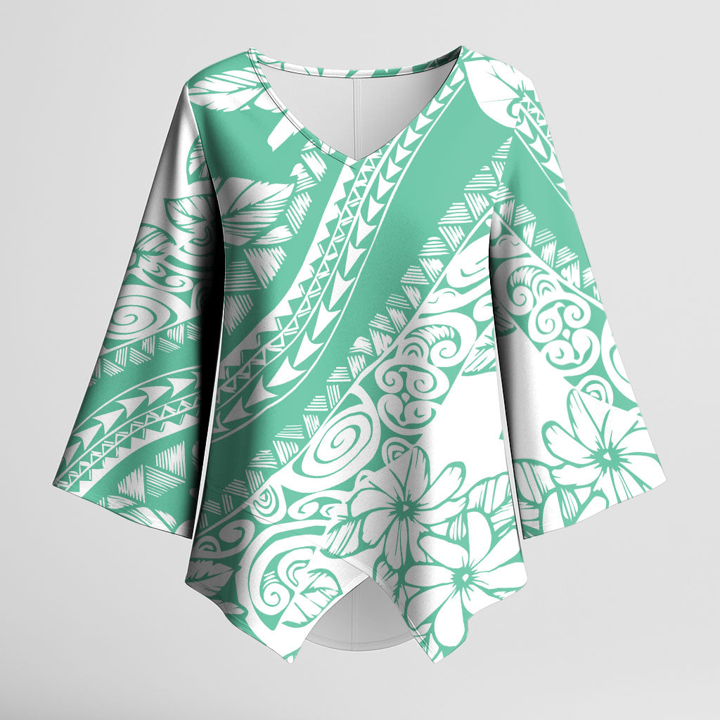 Polynesian Tiare Flower Cyan Pastel Vibes Kimono Sleeve Blouse LT14 Female Cyan - Polynesian Pride