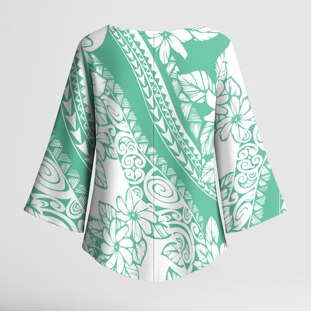 Polynesian Tiare Flower Cyan Pastel Vibes Kimono Sleeve Blouse LT14 - Polynesian Pride