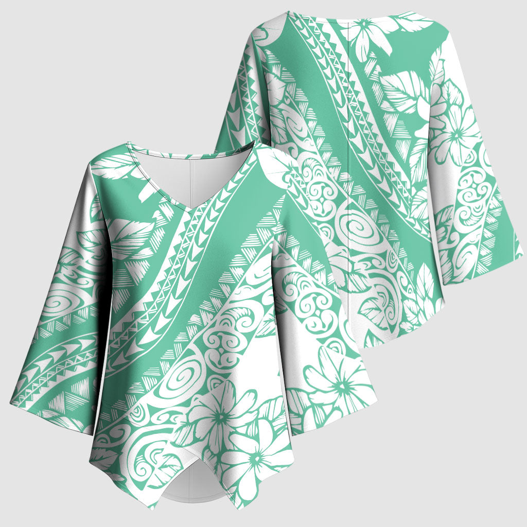 Polynesian Tiare Flower Cyan Pastel Vibes Kimono Sleeve Blouse LT14 - Polynesian Pride