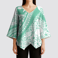 Polynesian Tiare Flower Cyan Pastel Vibes Kimono Sleeve Blouse LT14 - Polynesian Pride