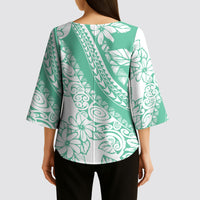 Polynesian Tiare Flower Cyan Pastel Vibes Kimono Sleeve Blouse LT14 - Polynesian Pride