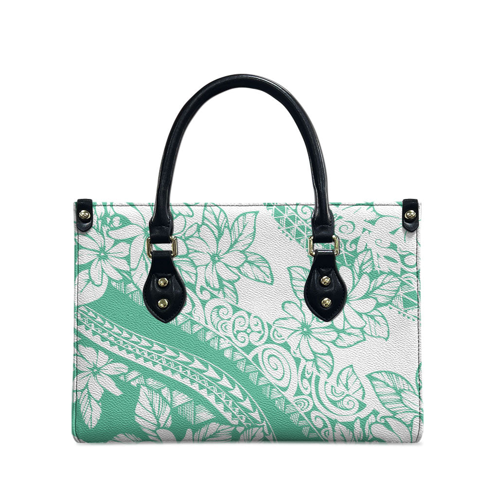 Polynesian Tiare Flower Cyan Pastel Vibes Leather Bag LT14 - Polynesian Pride
