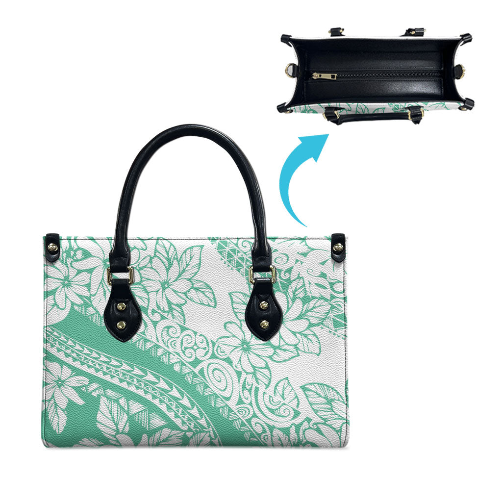 Polynesian Tiare Flower Cyan Pastel Vibes Leather Bag LT14 - Polynesian Pride