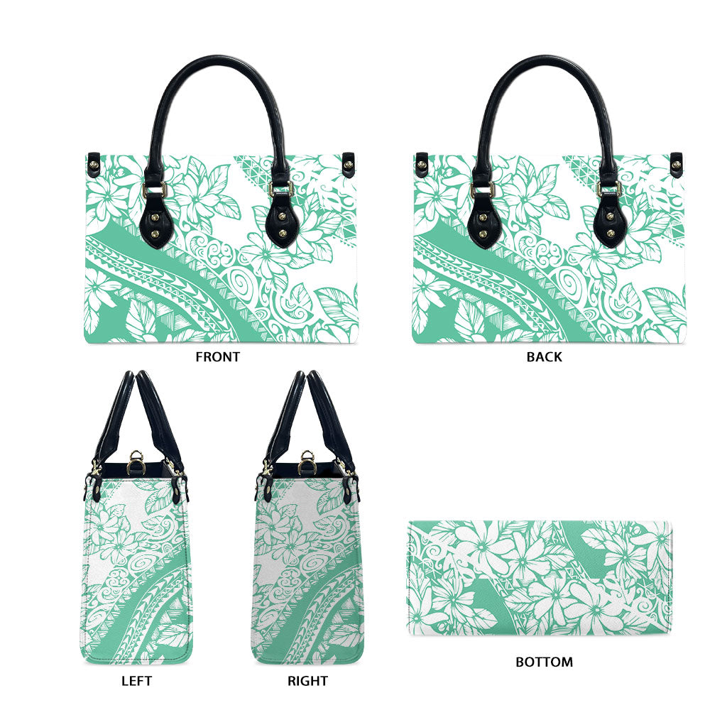 Polynesian Tiare Flower Cyan Pastel Vibes Leather Bag LT14 - Polynesian Pride