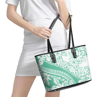 Polynesian Tiare Flower Cyan Pastel Vibes Leather Tote Bag LT14 - Polynesian Pride