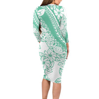 Polynesian Tiare Flower Cyan Pastel Vibes Long Sleeve Bodycon Dress LT14 - Polynesian Pride