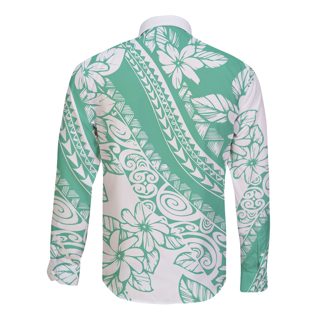Polynesian Tiare Flower Cyan Pastel Vibes Long Sleeve Button Shirt LT14 - Polynesian Pride