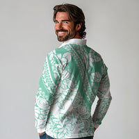 Polynesian Tiare Flower Cyan Pastel Vibes Long Sleeve Polo Shirt LT14 - Polynesian Pride