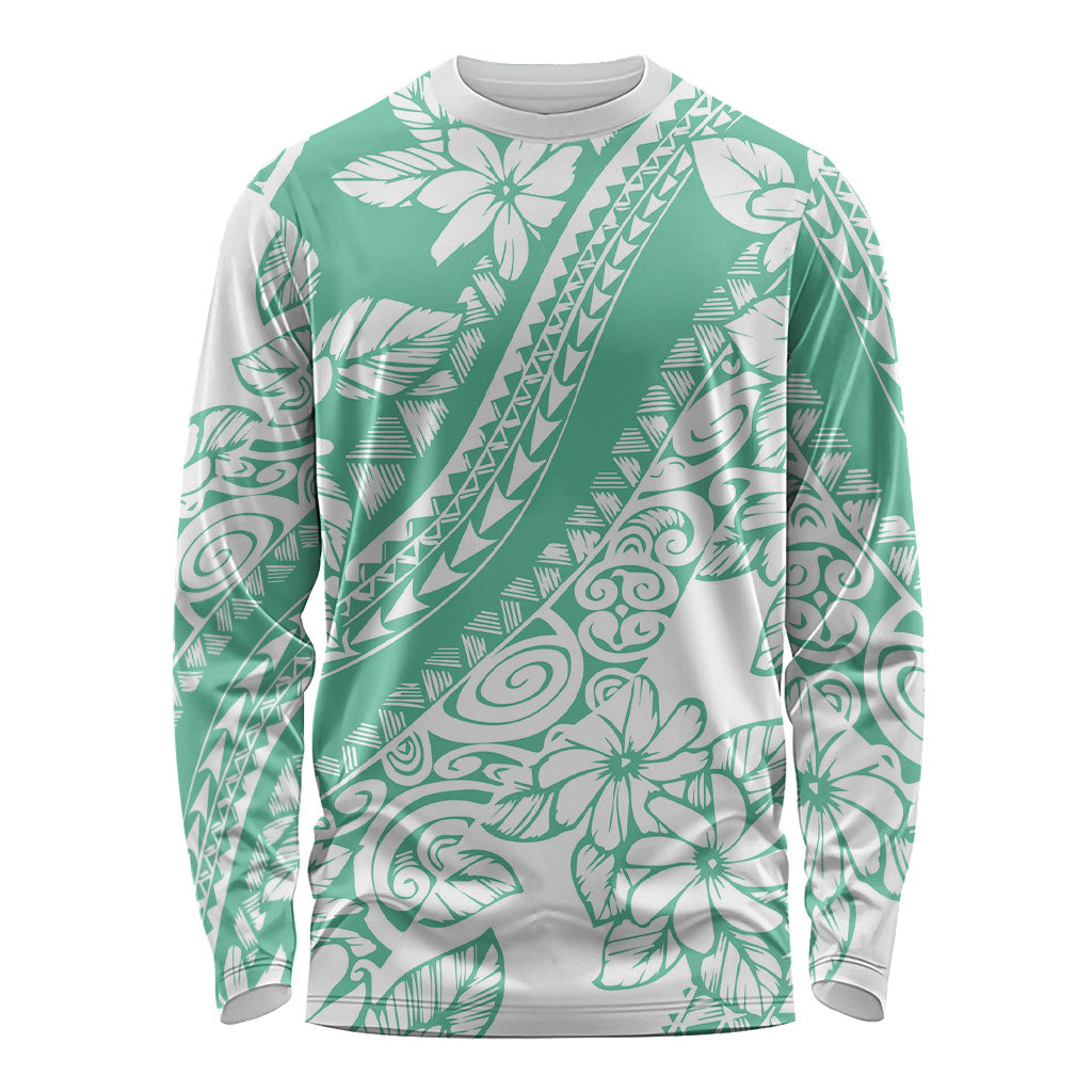 Polynesian Tiare Flower Cyan Pastel Vibes Long Sleeve Shirt LT14 Unisex Cyan - Polynesian Pride