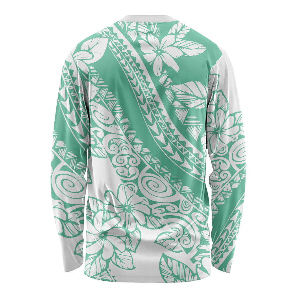 Polynesian Tiare Flower Cyan Pastel Vibes Long Sleeve Shirt LT14 - Polynesian Pride