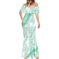 Polynesian Tiare Flower Cyan Pastel Vibes Mermaid Dress LT14 - Polynesian Pride