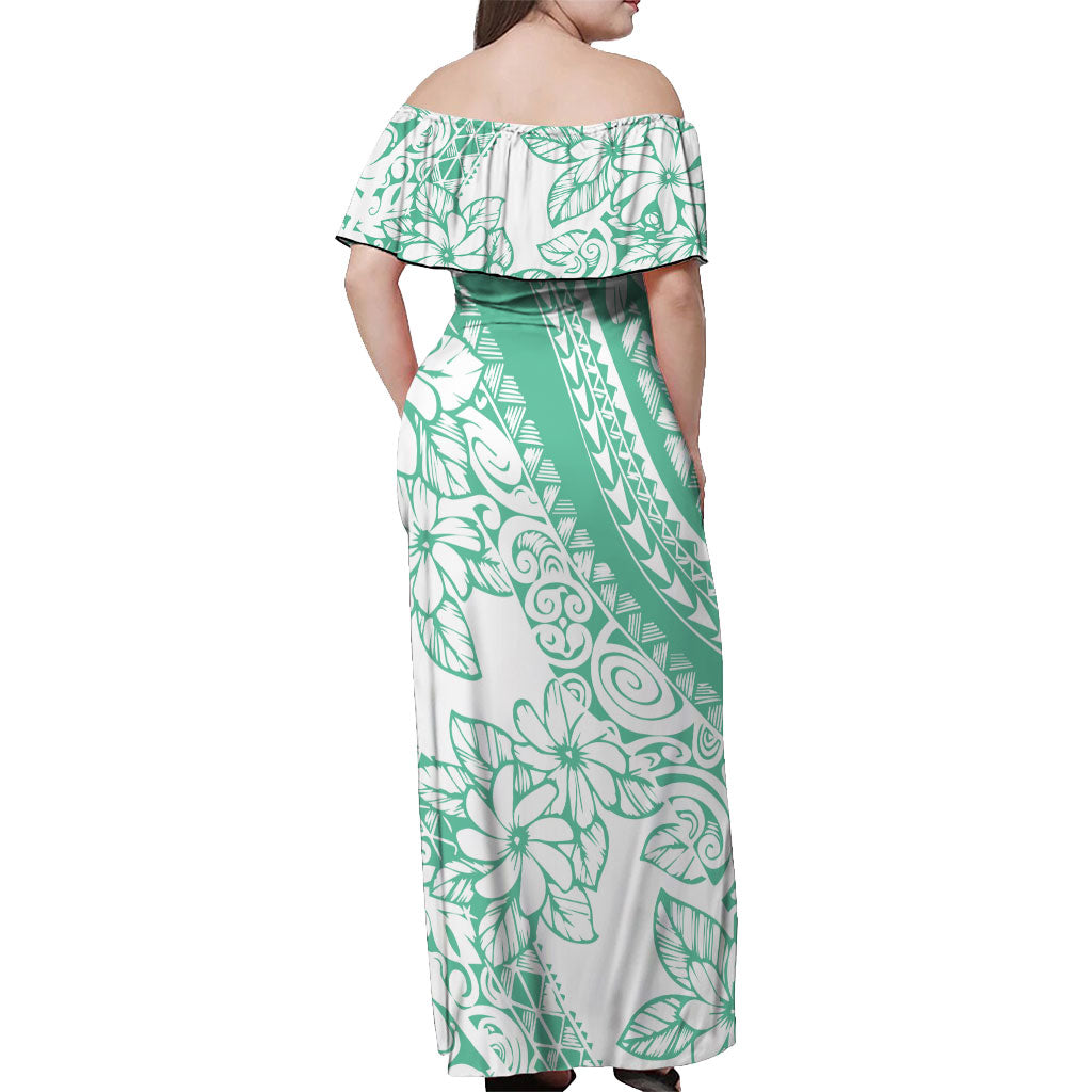 Polynesian Tiare Flower Cyan Pastel Vibes Off Shoulder Maxi Dress LT14 - Polynesian Pride
