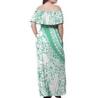 Polynesian Tiare Flower Cyan Pastel Vibes Off Shoulder Maxi Dress LT14 - Polynesian Pride