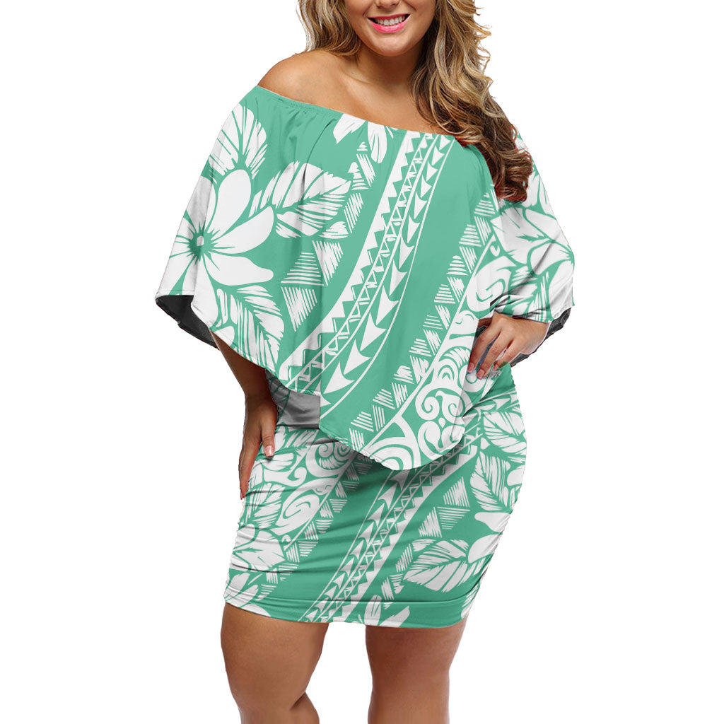 Polynesian Tiare Flower Cyan Pastel Vibes Off Shoulder Short Dress LT14 Women Cyan - Polynesian Pride
